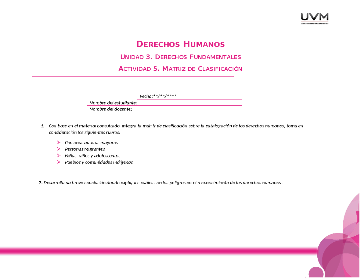 U3 A5 - Actividad 5 unidad 3 - DERECHOS HUMANOS UNIDAD 3. DERECHOS ...