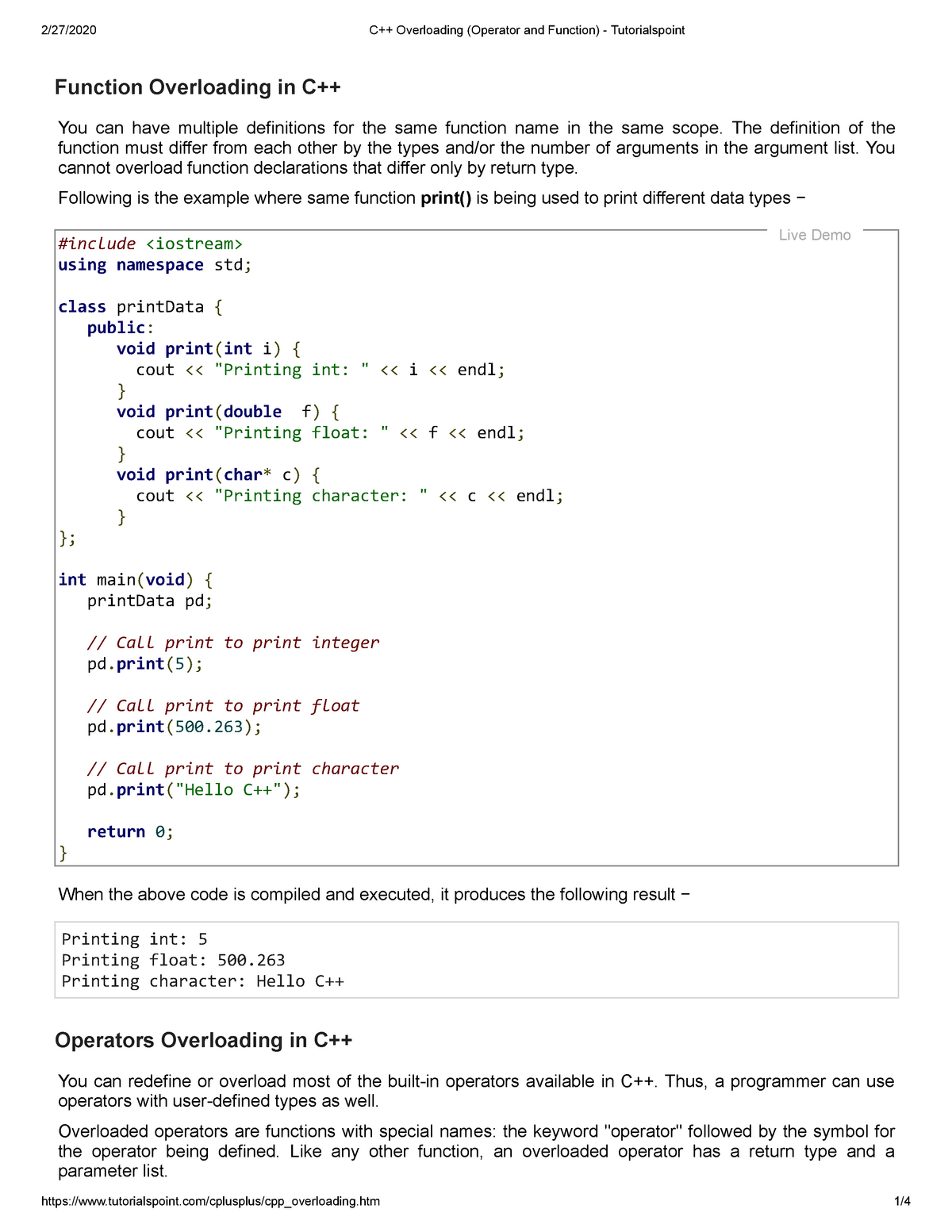 C++ Programming Operator Overloading