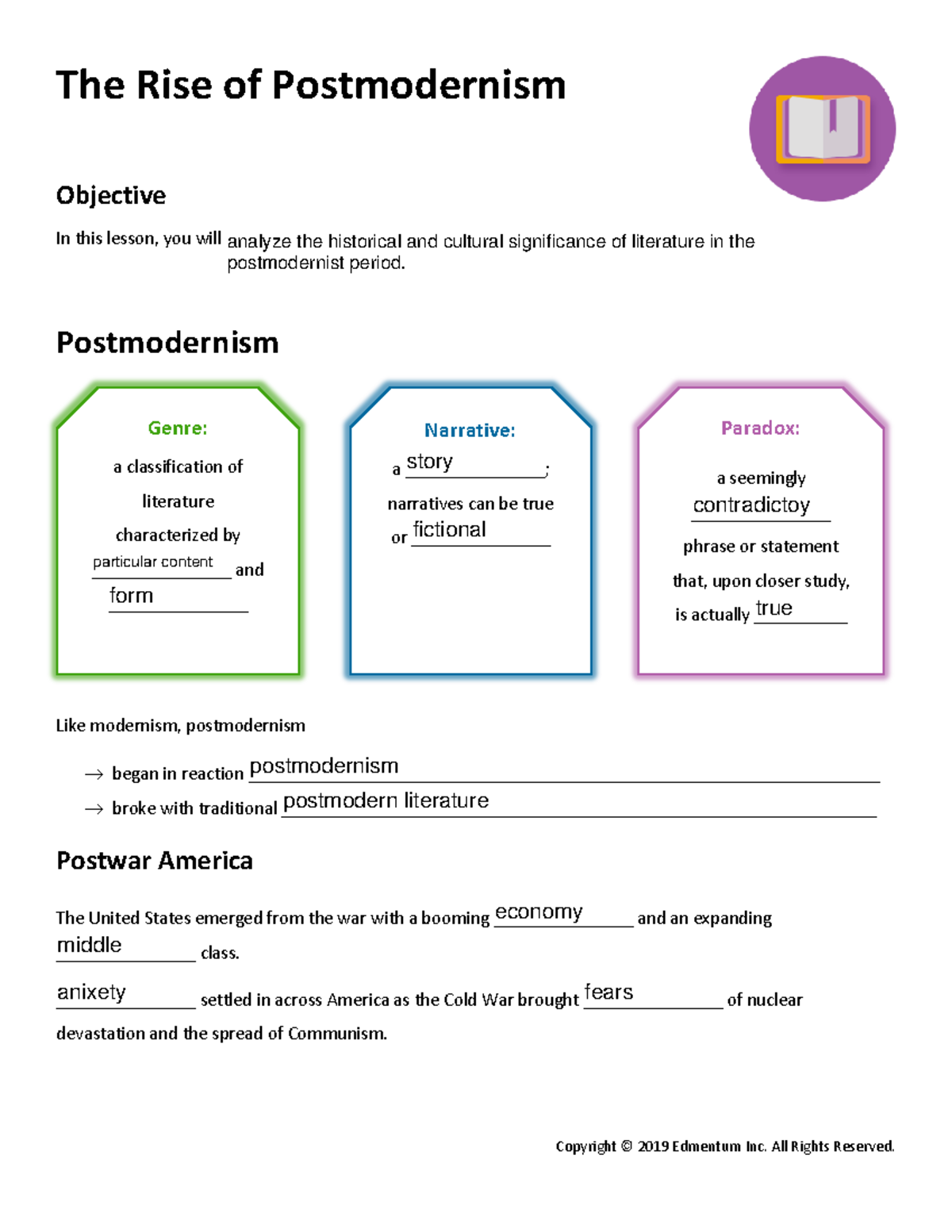 2.2 - The Rise of Postmodernism - The Rise of Postmodernism Objective ...