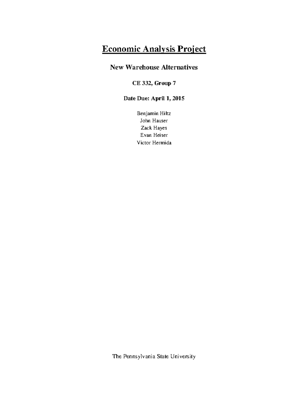 Engineering-Economics-Project - Economic Analysis Project New Warehouse ...