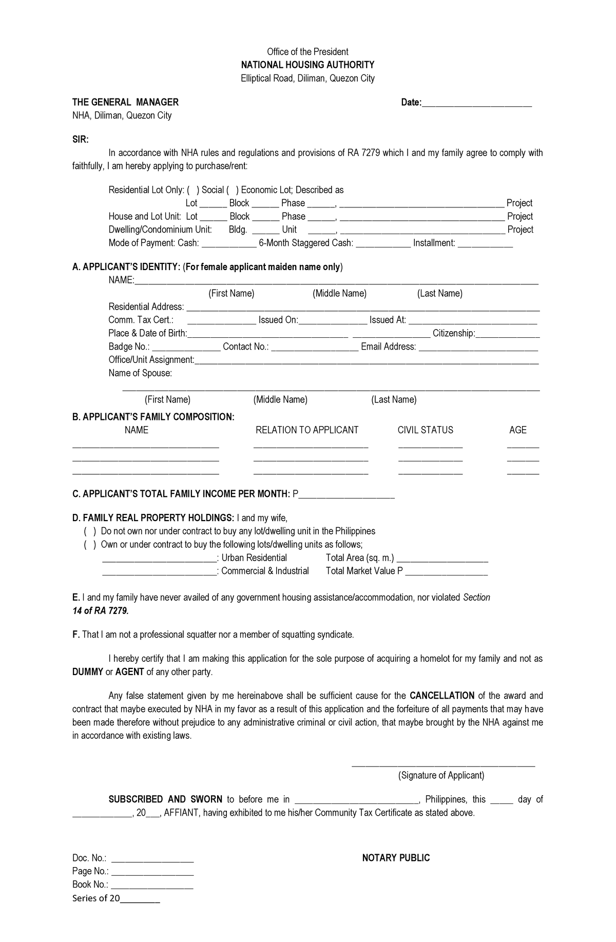 52014 5344 126701306 Nha Application Form 1 Doc No Notary Public Page No 6535