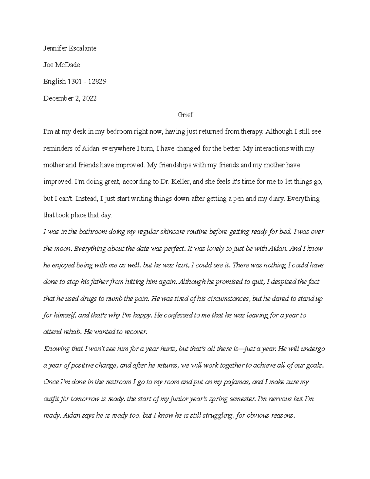 common app essays about grief