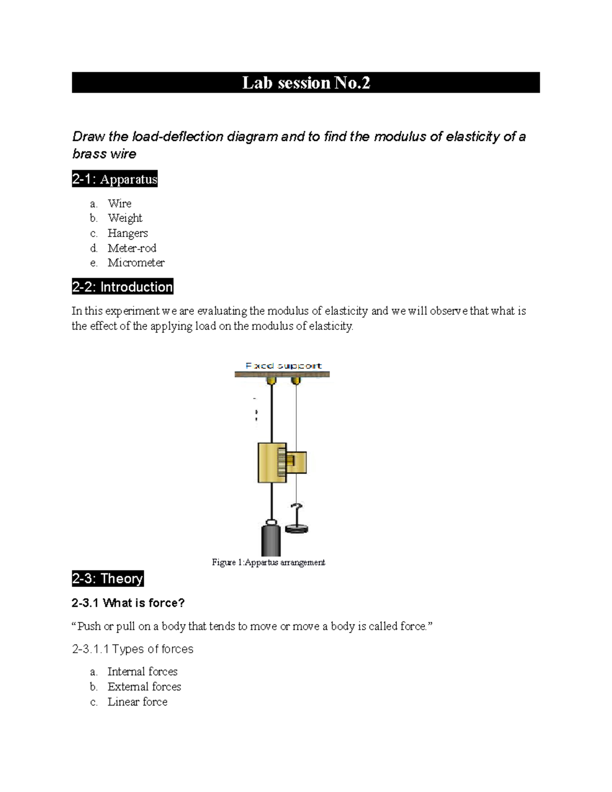 Lab session No 2 - Mechanics of materials lab - Lab session No Draw the ...