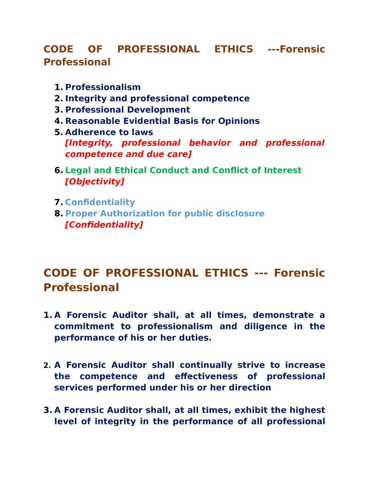 Code Of Ethics - CODE OF PROFESSIONAL ETHICS -Forensic Professional 1 ...