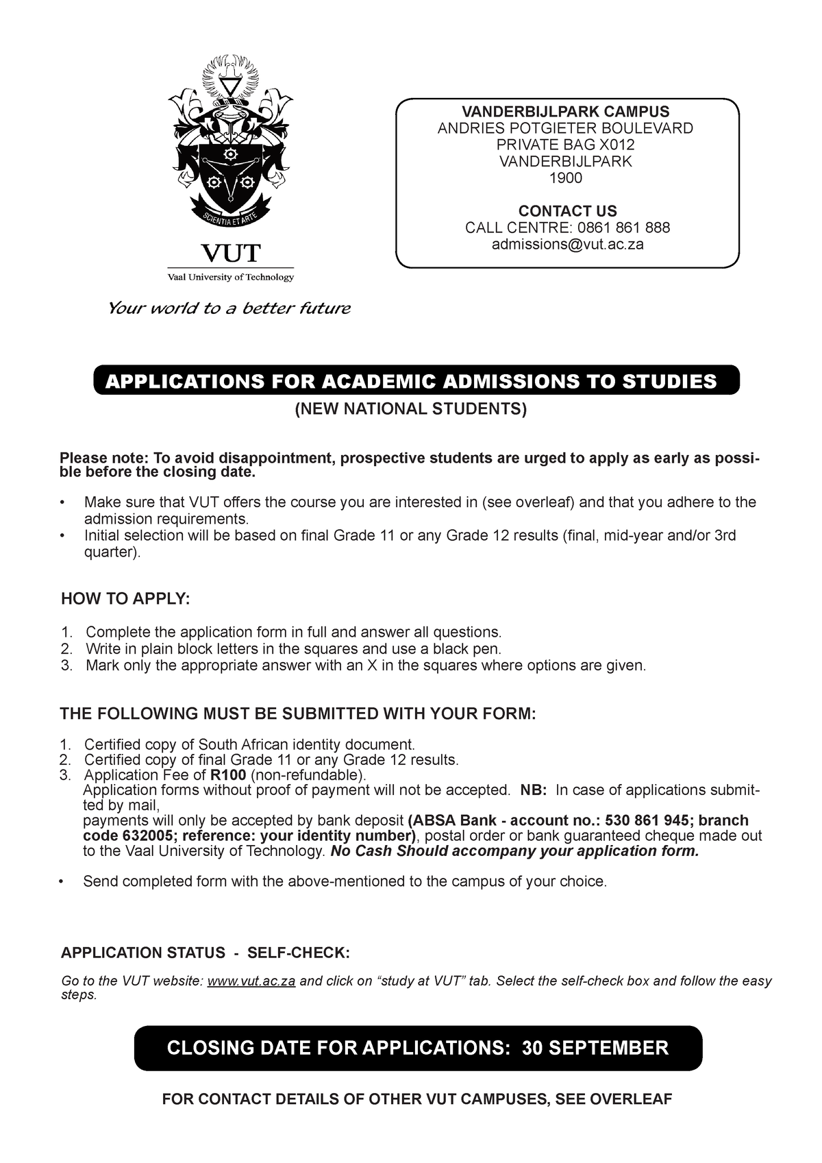 vut-national-applications-form-updated-vanderbijlpark-campus-andries