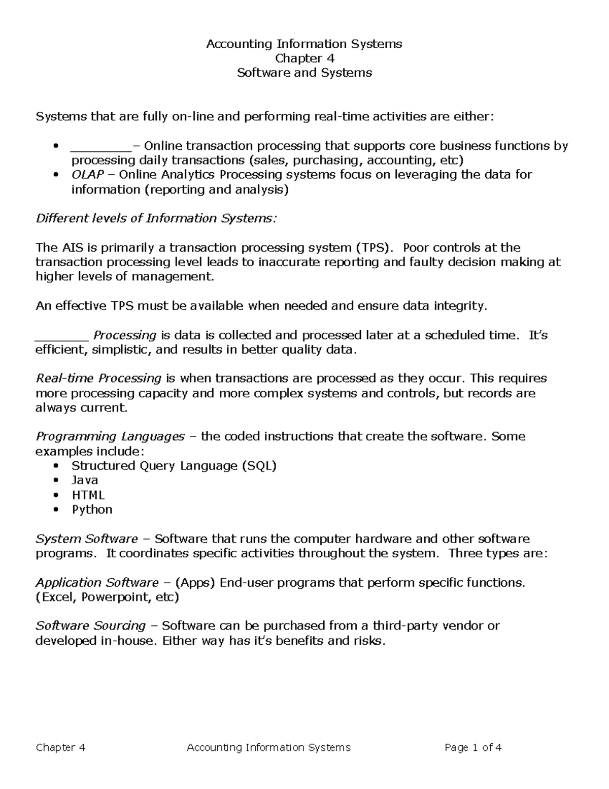 CH04 Reading Notes - Accounting Information Systems Chapter 4 Software ...