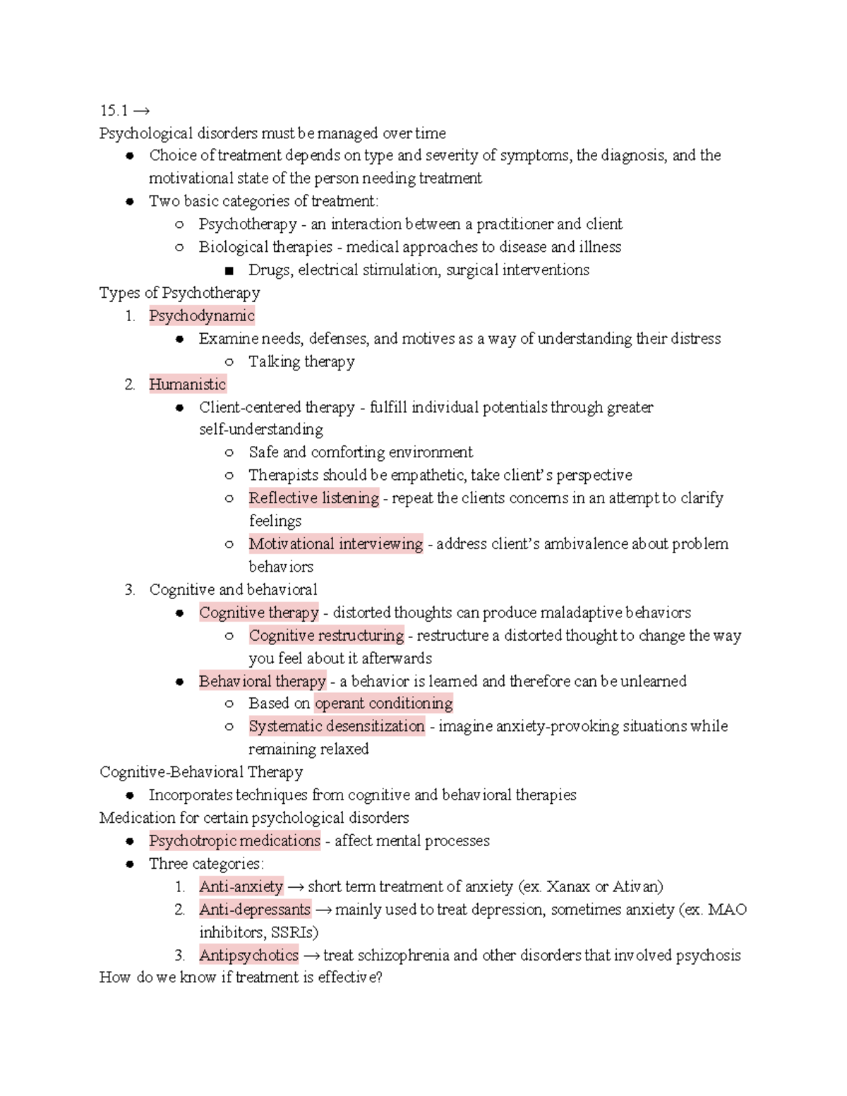 Chapter 15 - Treatment of Psychological Disorders - 15 Psychological ...