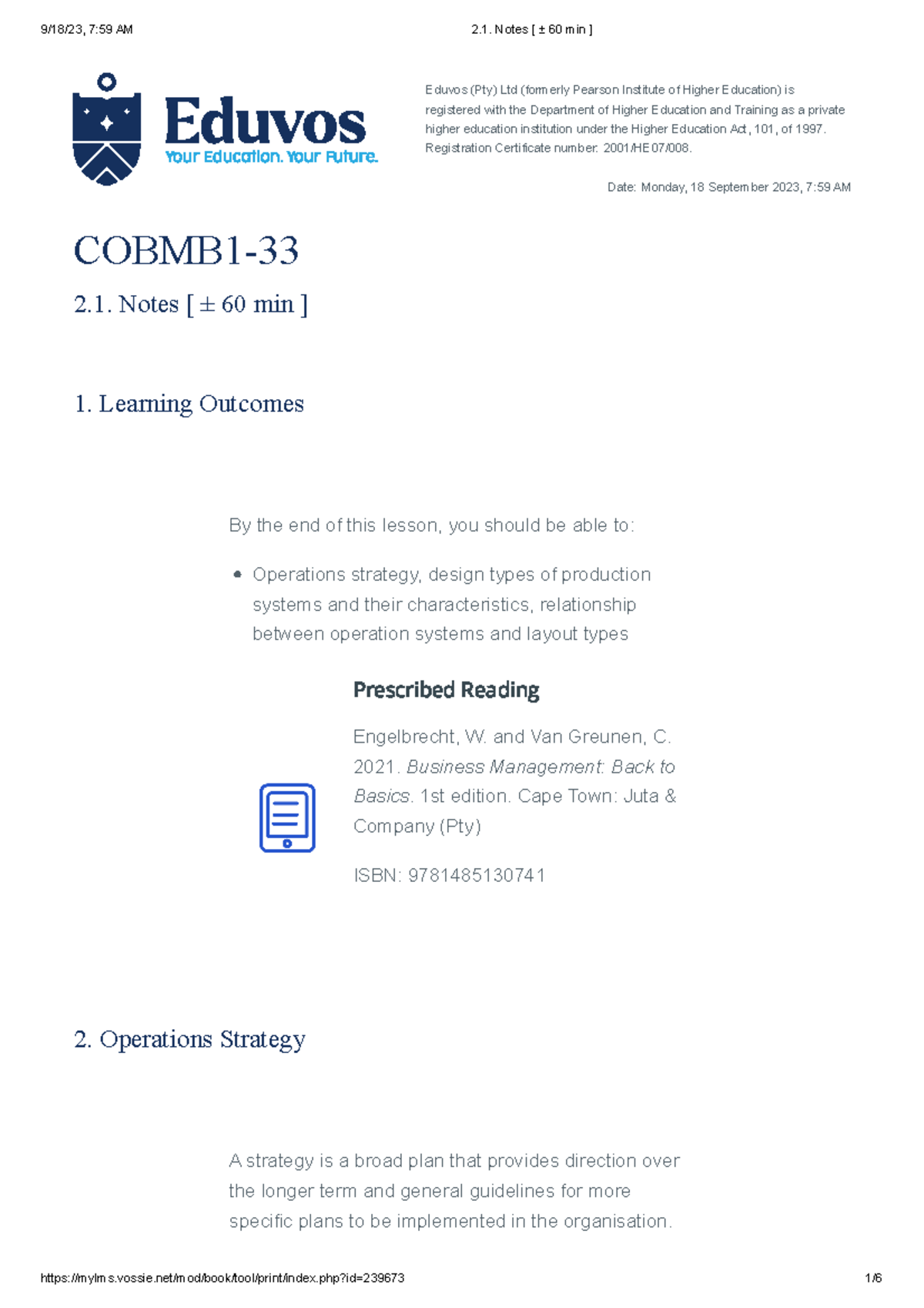 Operations Strategy - Eduvos (Pty) Ltd (formerly Pearson Institute of ...