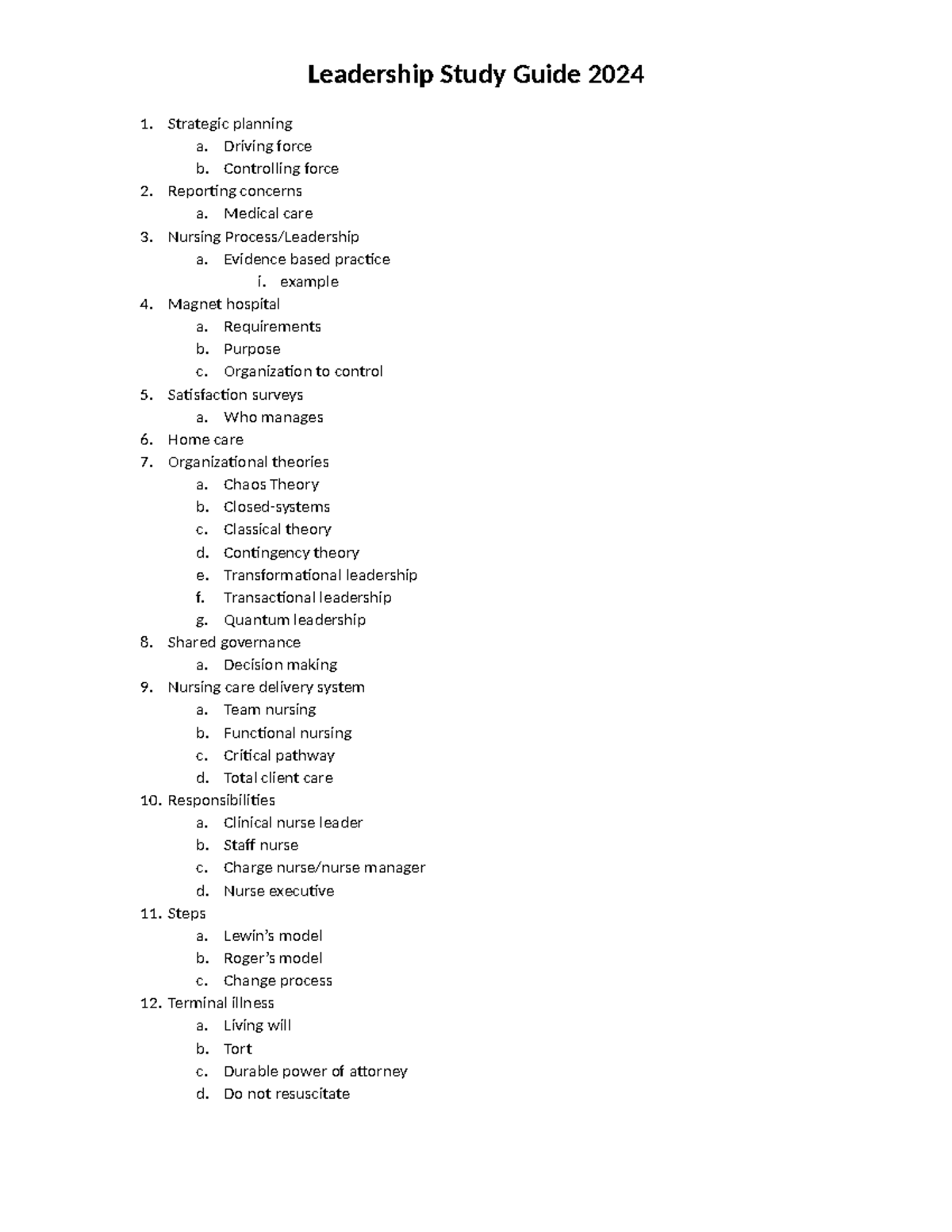 Study guide leadership 2024 - Leadership Study Guide 2024 1. Strategic ...