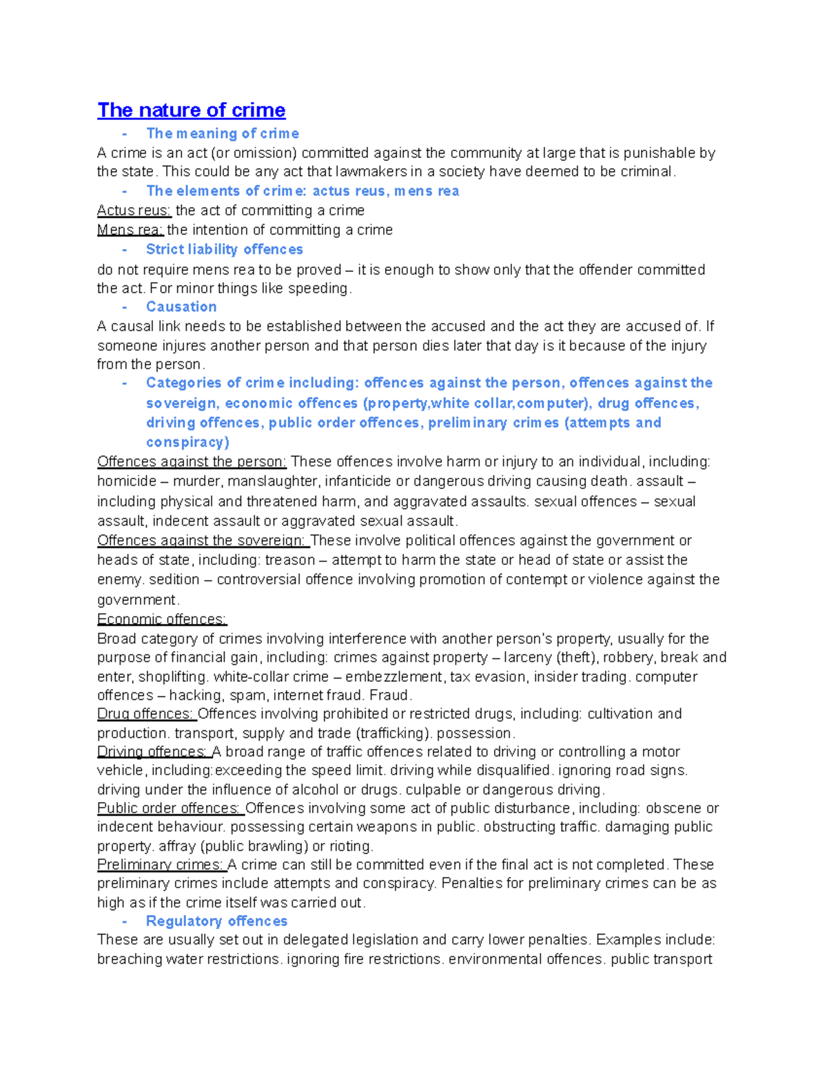 Crime - Legal studies notes - The nature of crime The meaning of crime ...