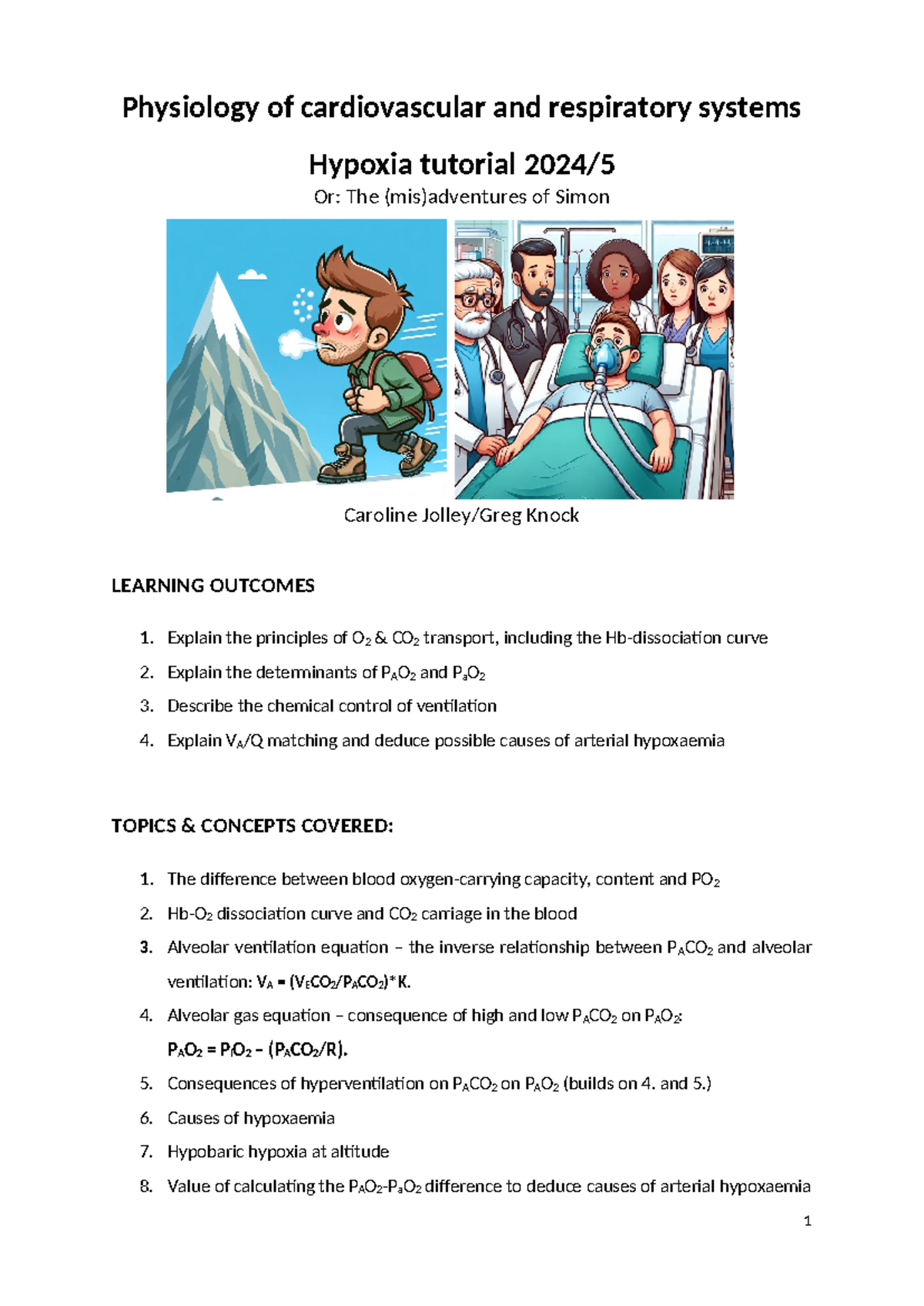 Hypoxia tutorial question sheet 2024 - Physiology of cardiovascular and ...