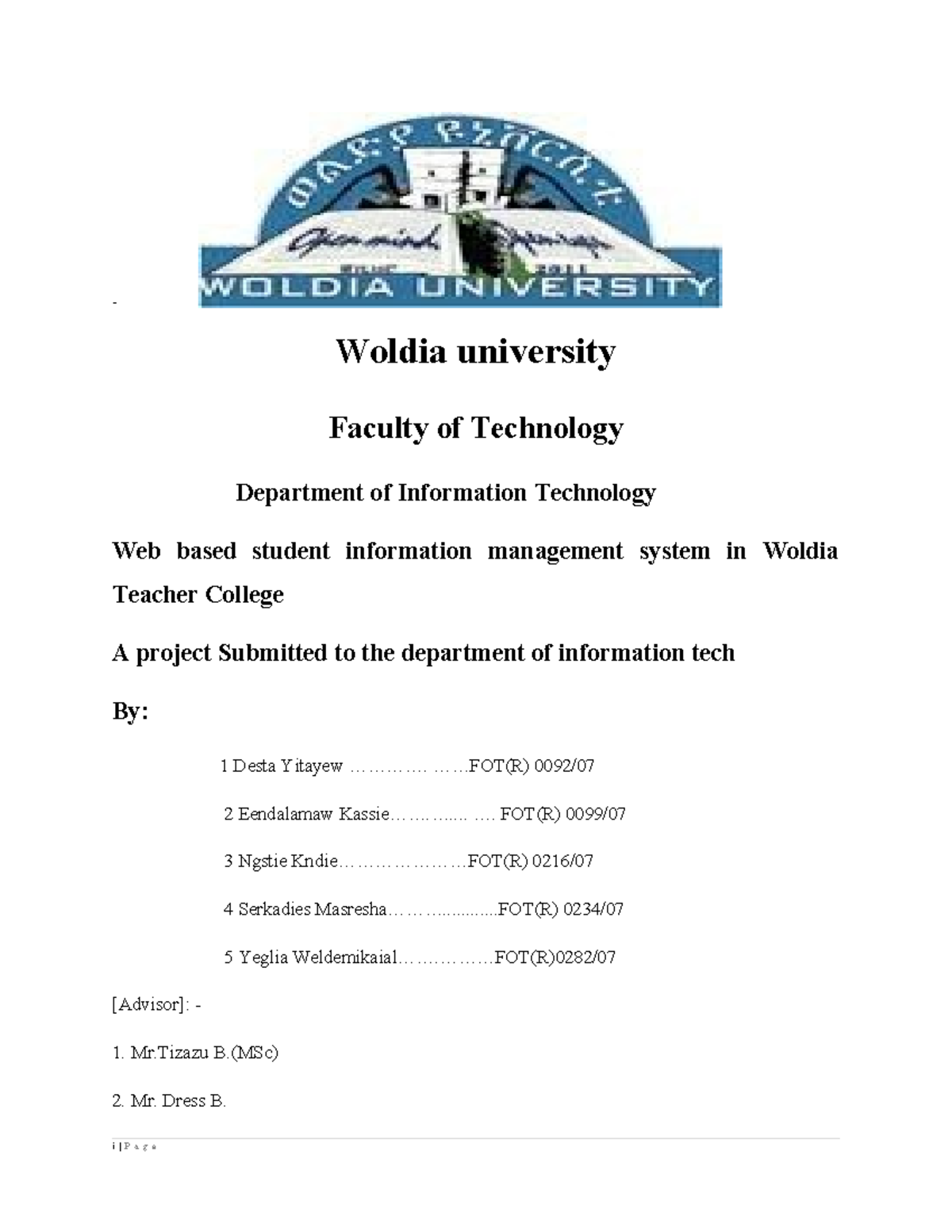 Documentation - Woldia university Faculty of Technology Department of ...