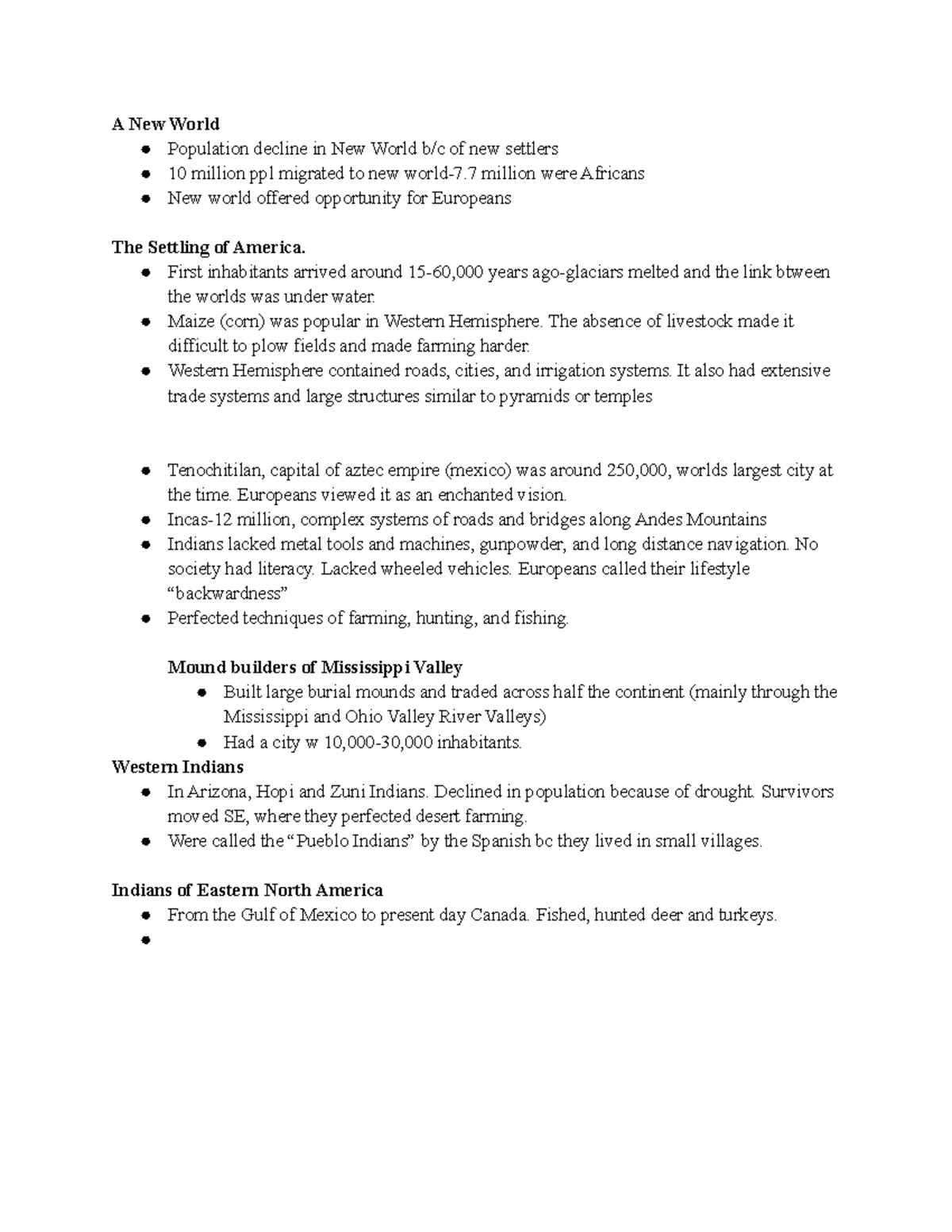 Give me LibertyChapter 1 notes A New World Population decline in New
