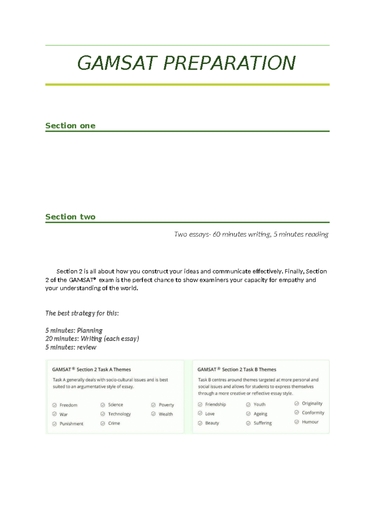 Gamsat Preparation - GAMSAT PREPARATION Section one Section two Two ...