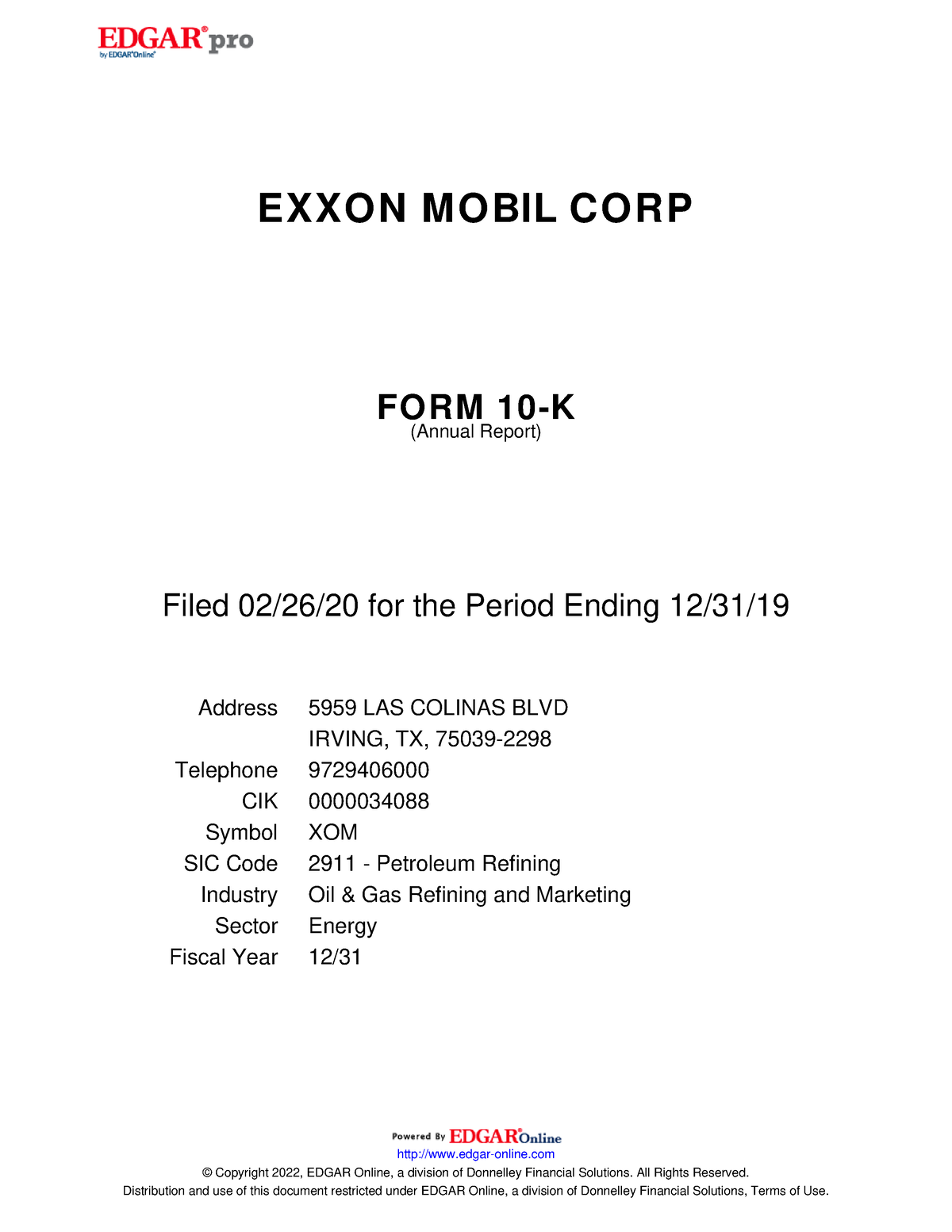 Exxon mobil 10K 2019 - NANA - Internship report - IMT G - Studocu