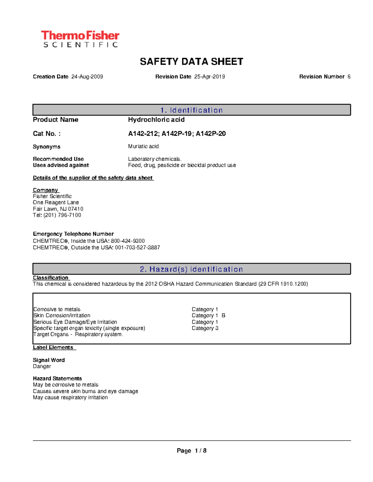 Hcl - Biochemistry practical data sheet - SAFETY DATA SHEET Creation ...