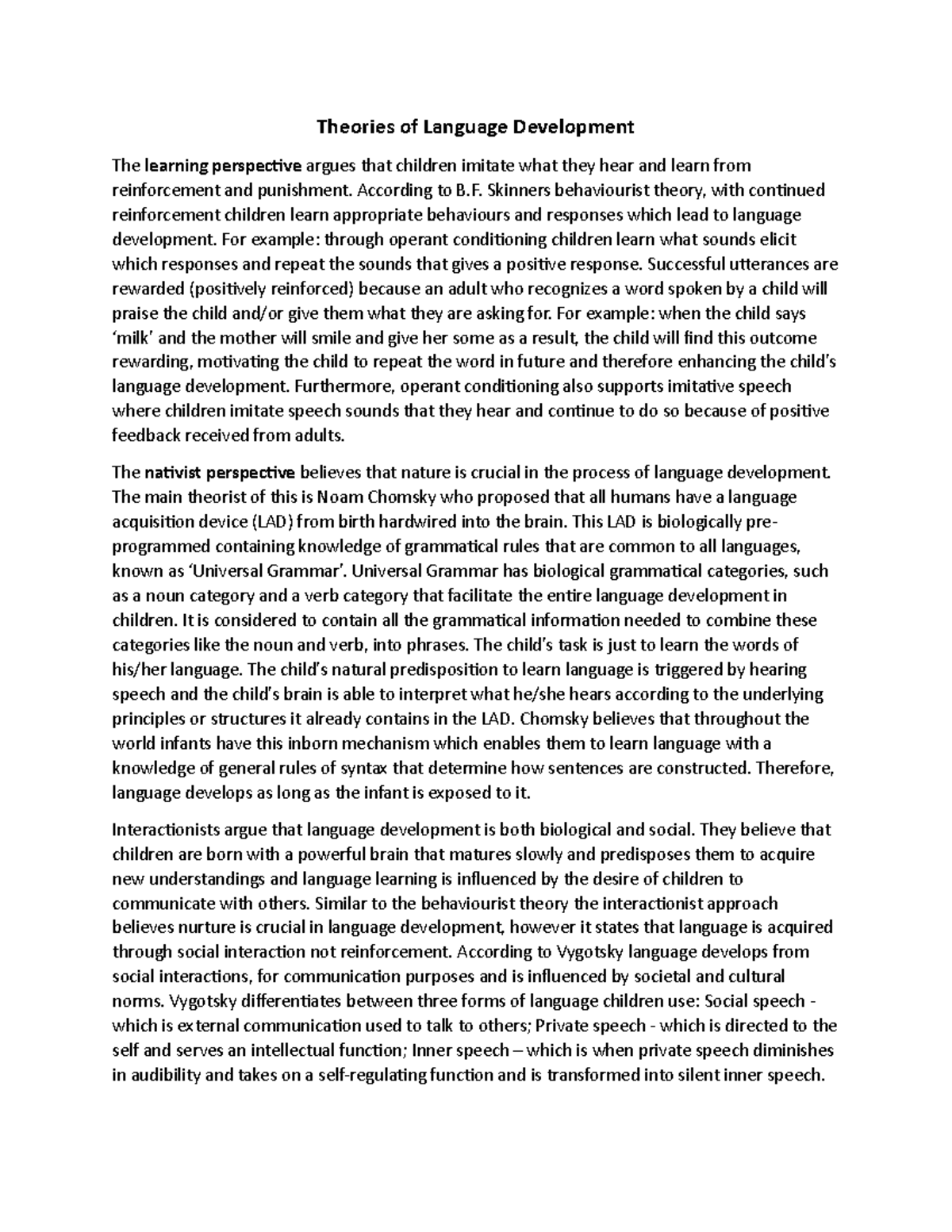 Theories of Language Development According to B. Skinners