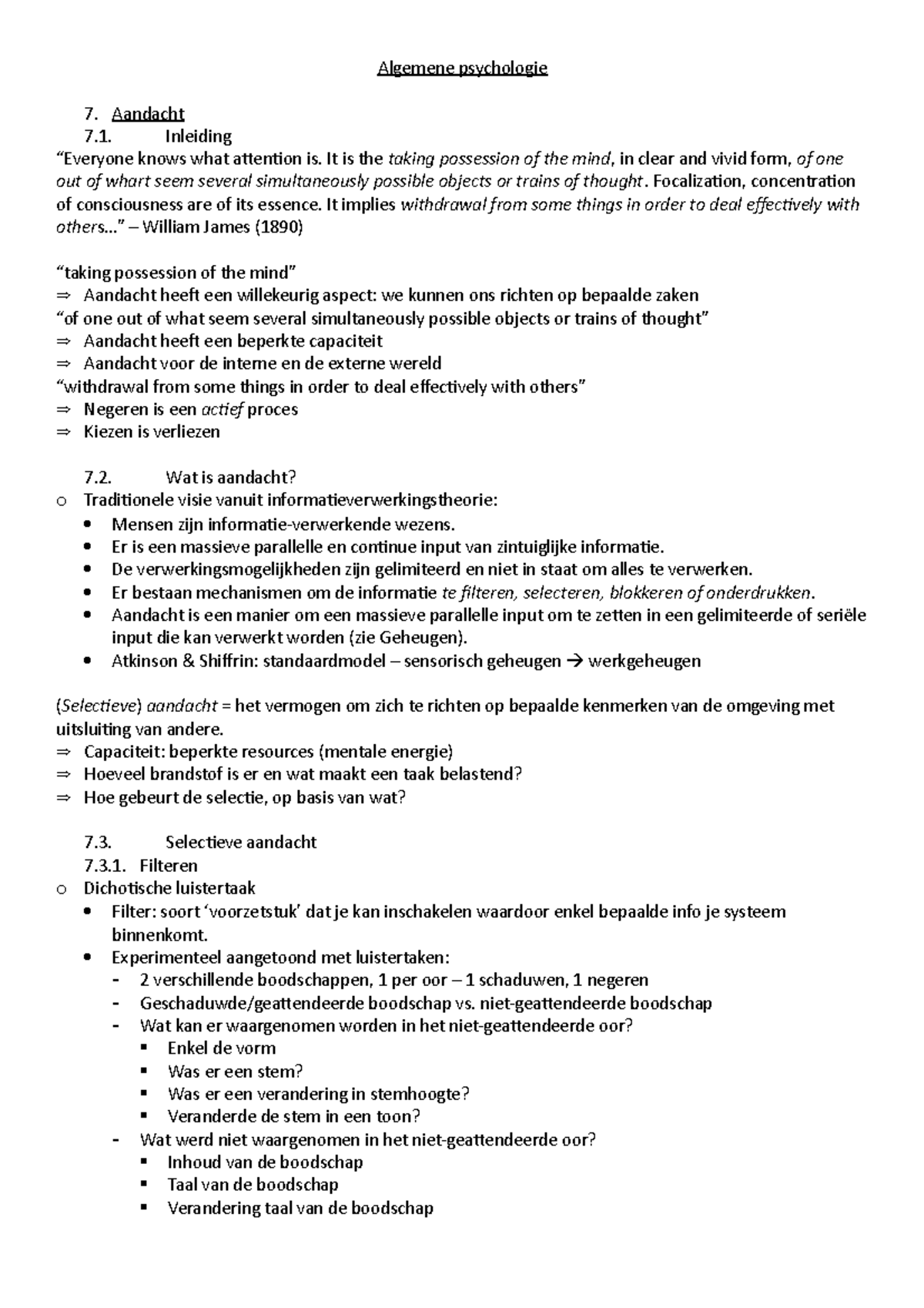 B7 Aandacht samenvatting per hoofdstuk Algemene