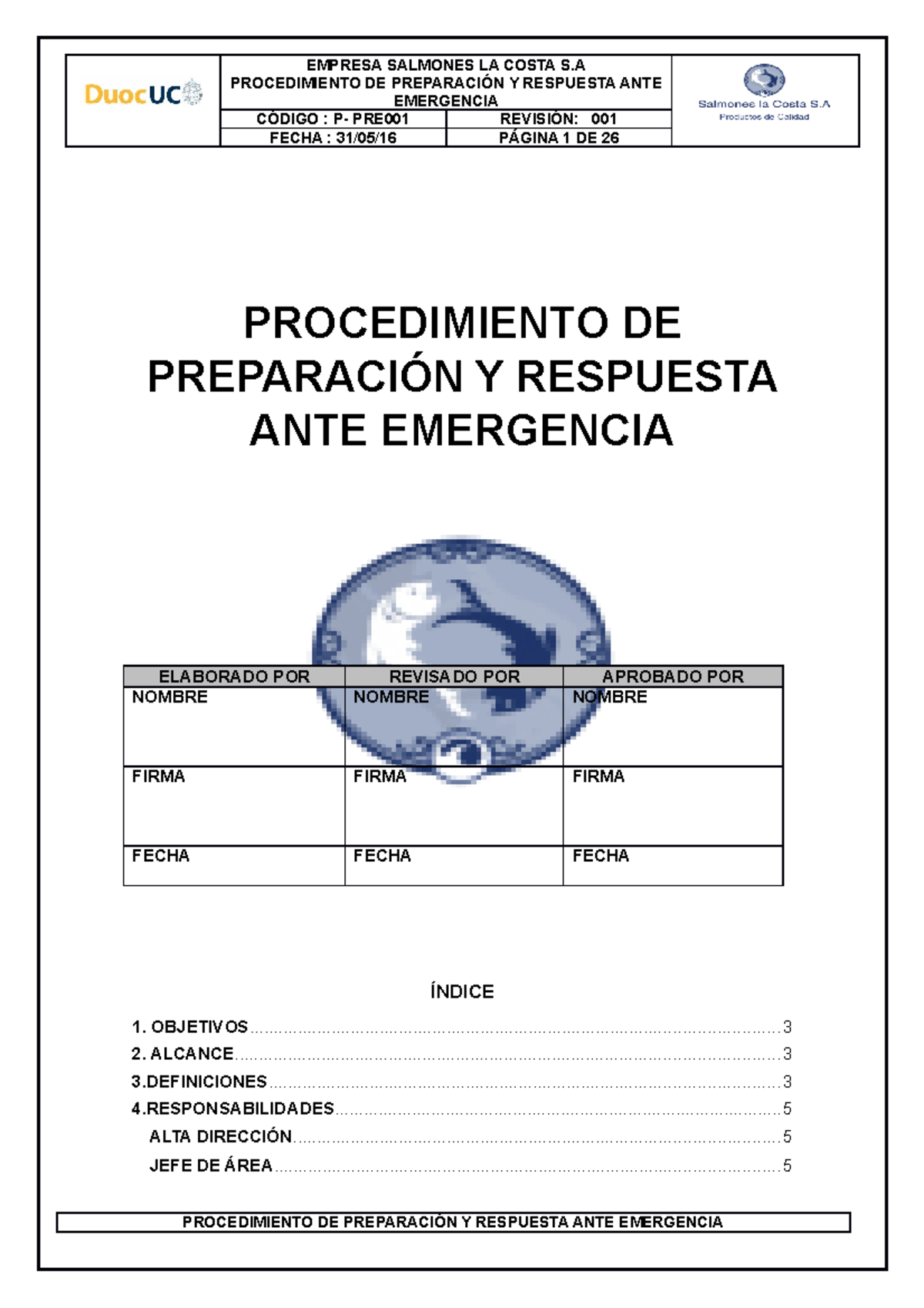 Procedimiento ANTE Emergencias - EMPRESA SALMONES LA COSTA S ...