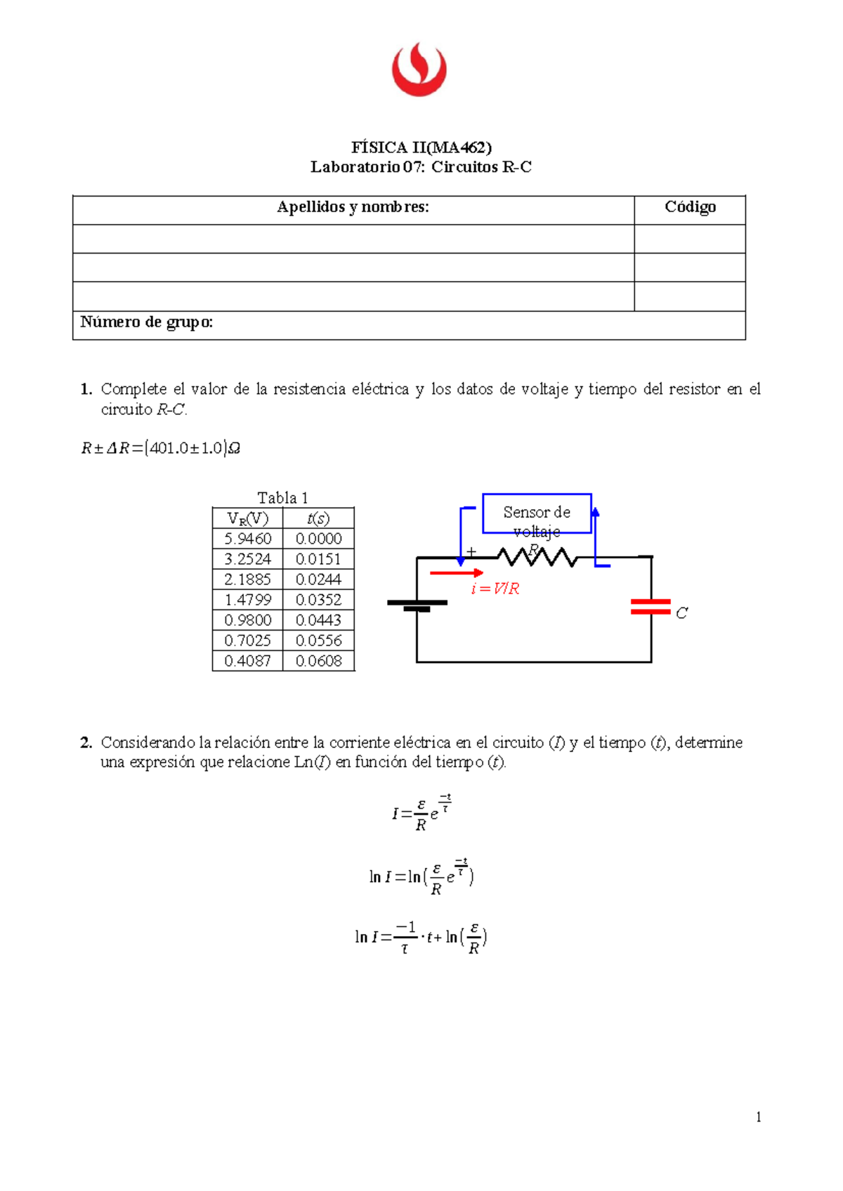 Reporte De Laboratorio 07 De Física II - FÍSICA II(MA462) Laboratorio ...