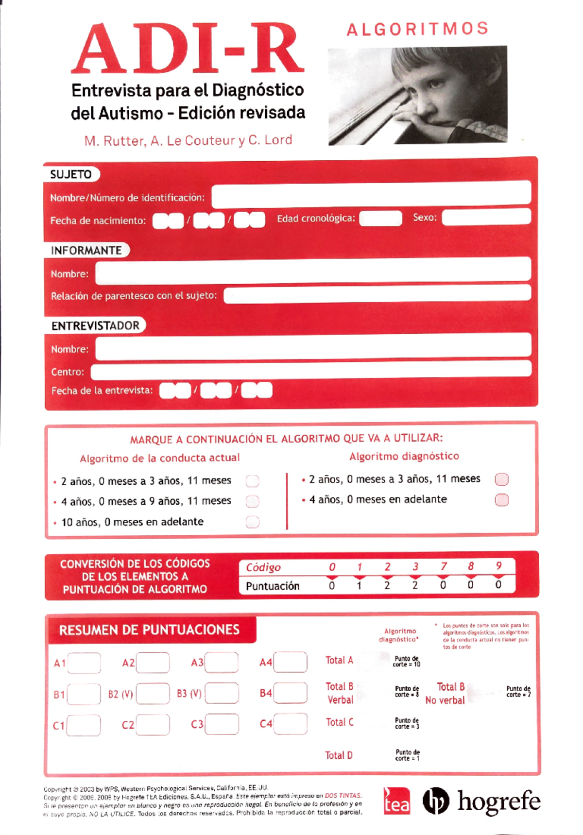 ADI-R - ADI-R SUJETO Entrevista para el Diagnóstico ####### del Autismo ...