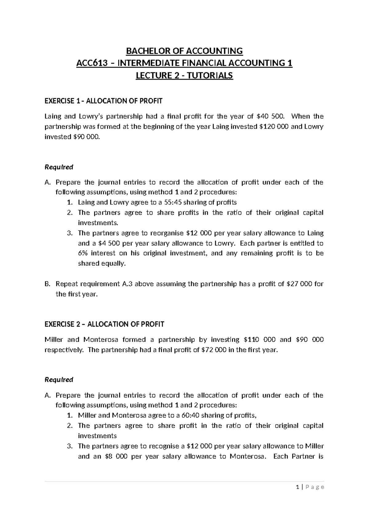 Lecture 2 Tutorials - BACHELOR OF ACCOUNTING ACC613 – INTERMEDIATE ...