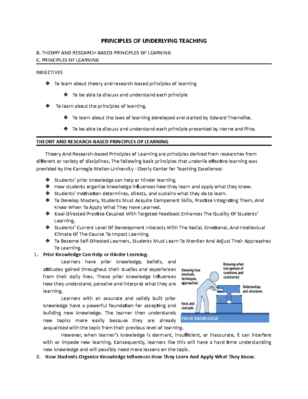 Teac 1 theory and research based principles of learning and principles