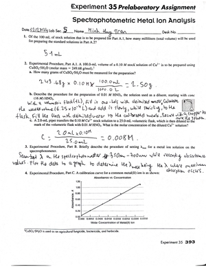 Chem pre lab 11 - pre lab assignment - Experiment 11 Prelaboratory ...