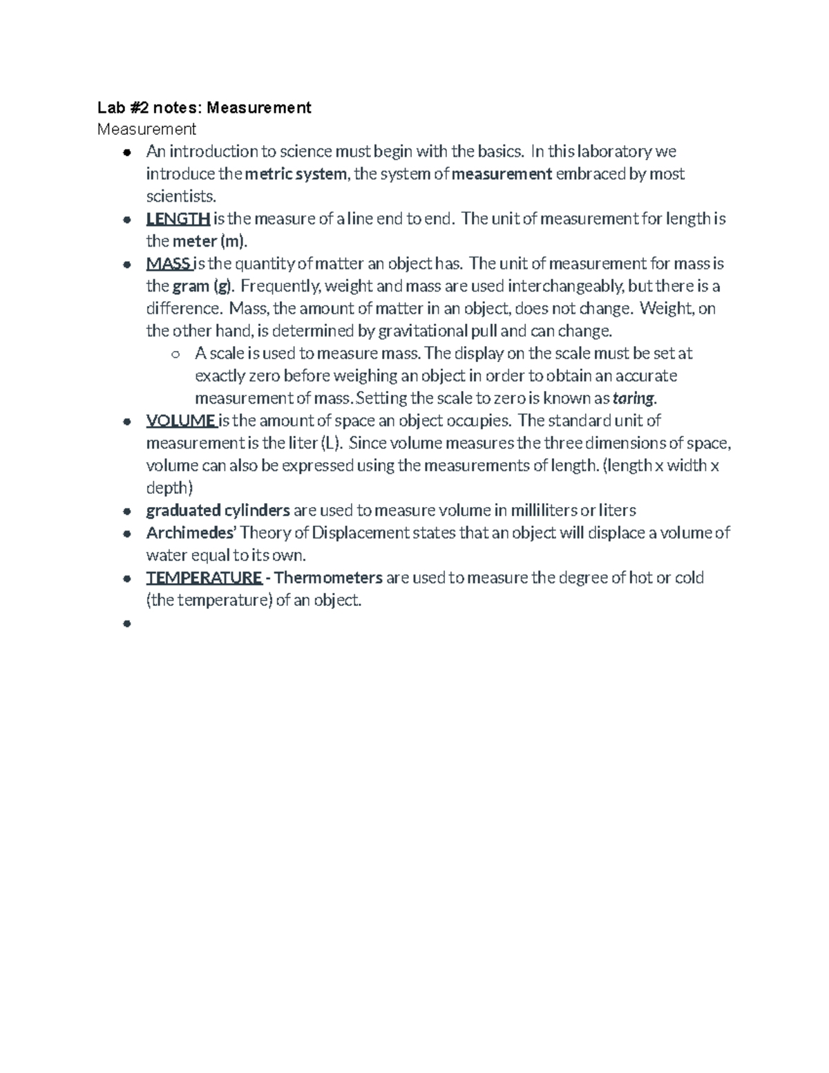 Lab #2 Notes Measurement - Lab #2 Notes: Measurement Measurement An ...