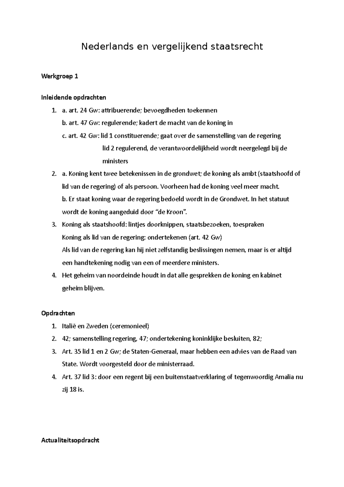 Werkgroepen - Staatsrecht Werkgroep 1 En 2 - Nederlands En Vergelijkend ...