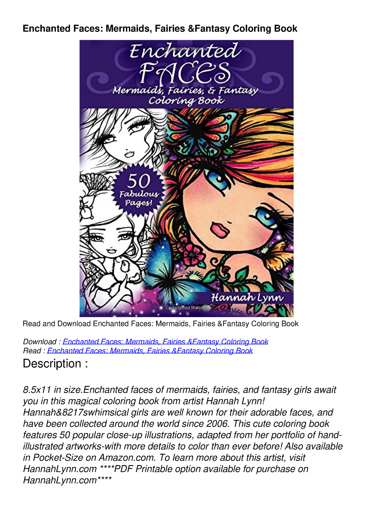 READ [PDF] Enchanted Faces Mermaids, Fairies Fantasy Coloring Book