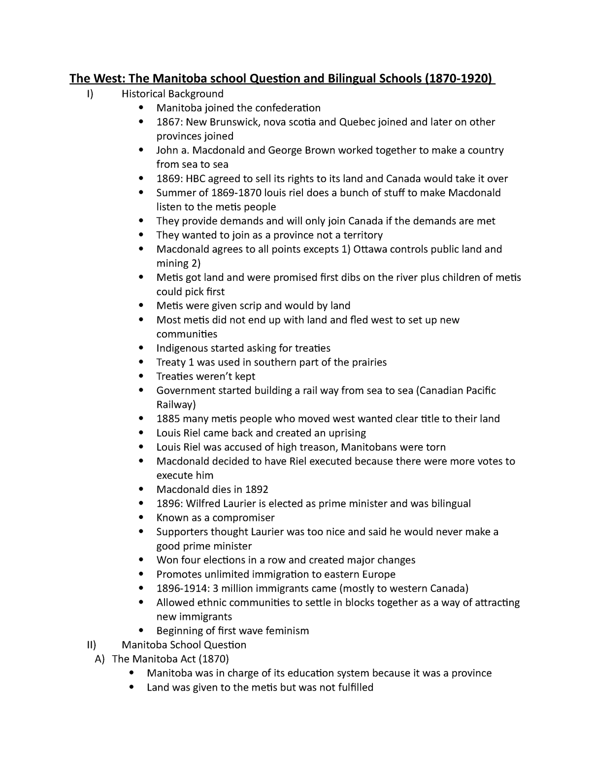 Canada A Country by Consent: Manitoba Schools Act 1890: Life in