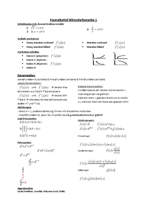 Formelsammlung Wi Ma - Wirtschaftsmathematik - Studocu