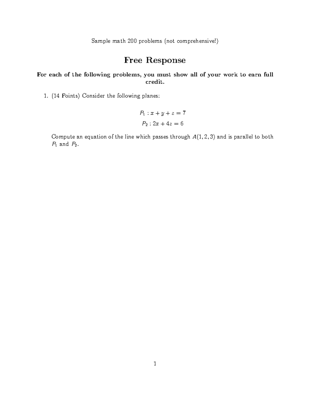 Math 200 sample problems - Sample math 200 problems (not comprehensive ...