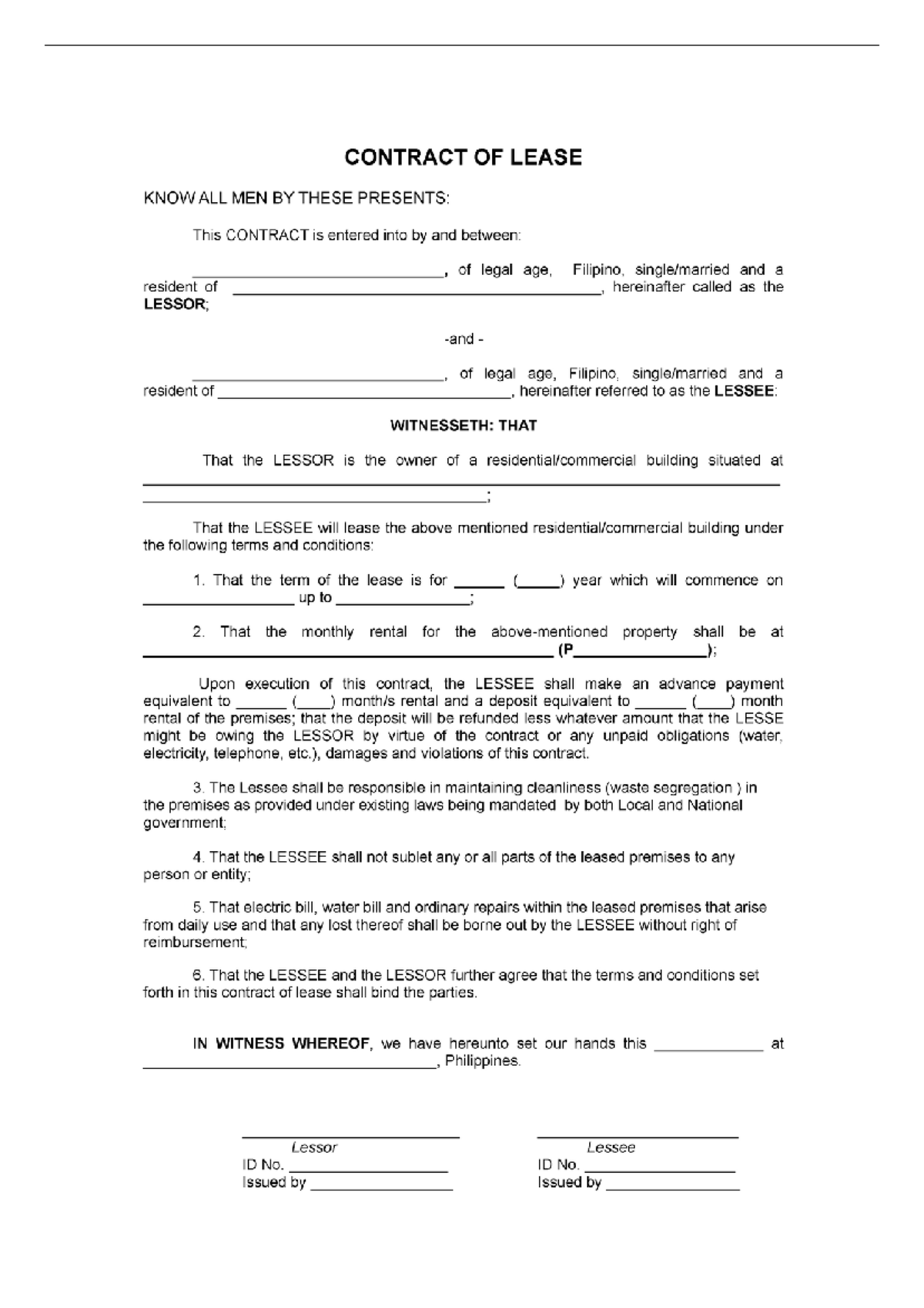 Contract of lease - for school purposes - Hospitality Management - Studocu