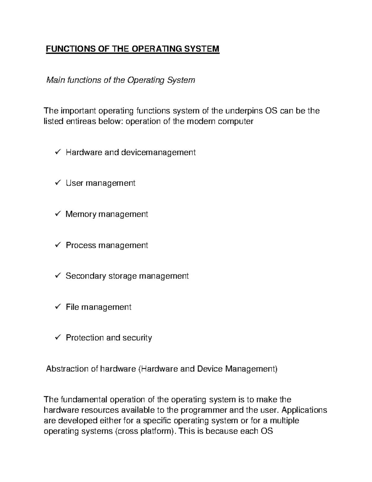 Functions OF THE Operating System - FUNCTIONS OF THE OPERATING SYSTEM ...