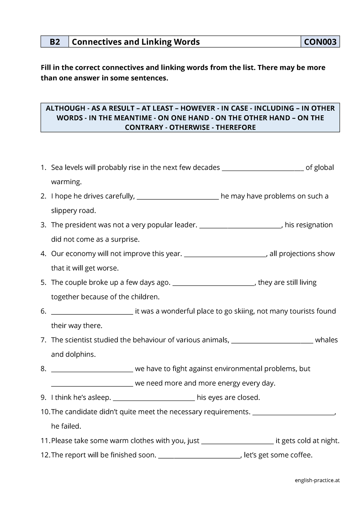 Connectors 3 - English-practice B 2 Connectives And Linking Words CON00 ...