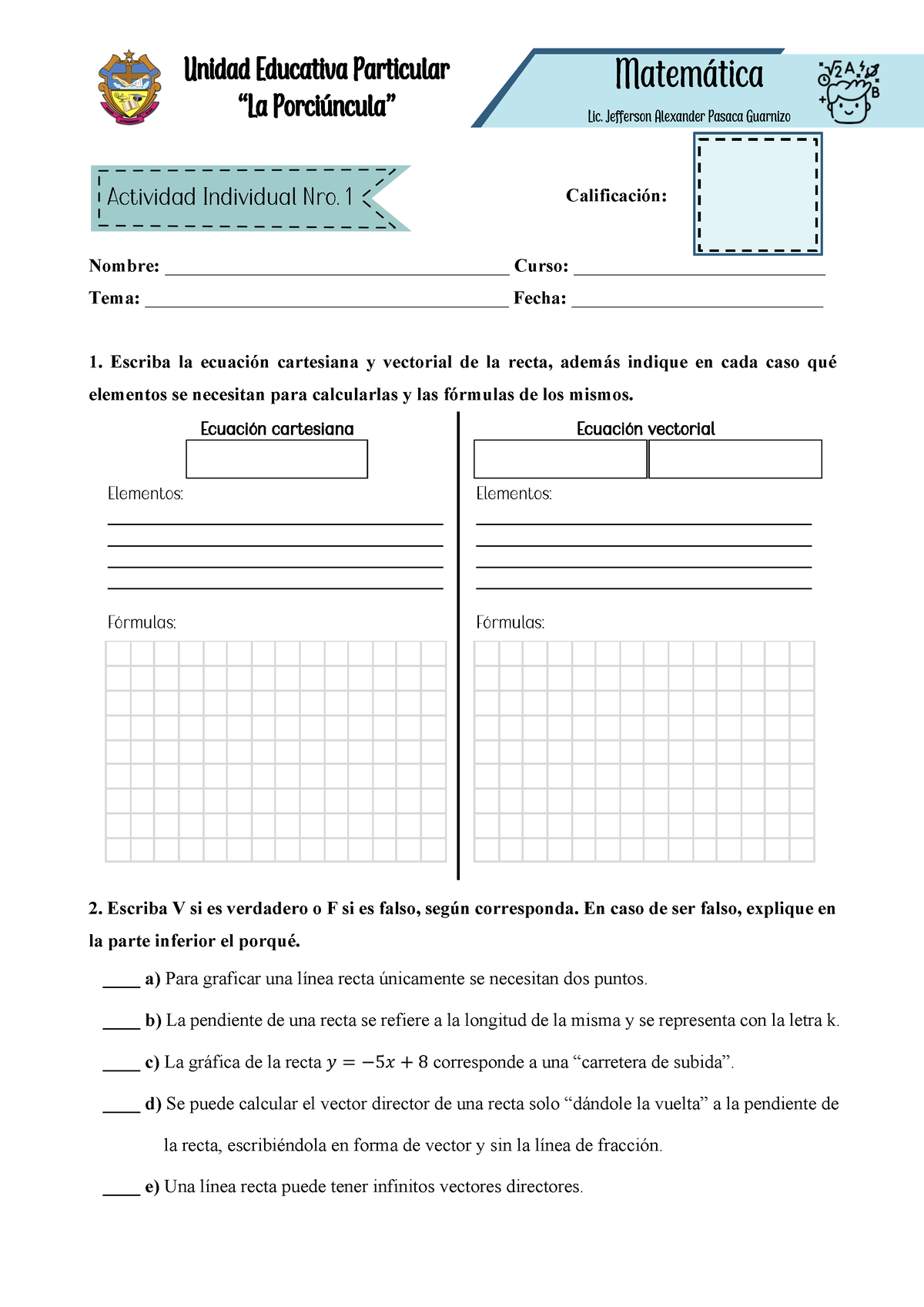 Hoja De Trabajo Ecuaci N Vectorial Y Cartesiana T Emprendimiento