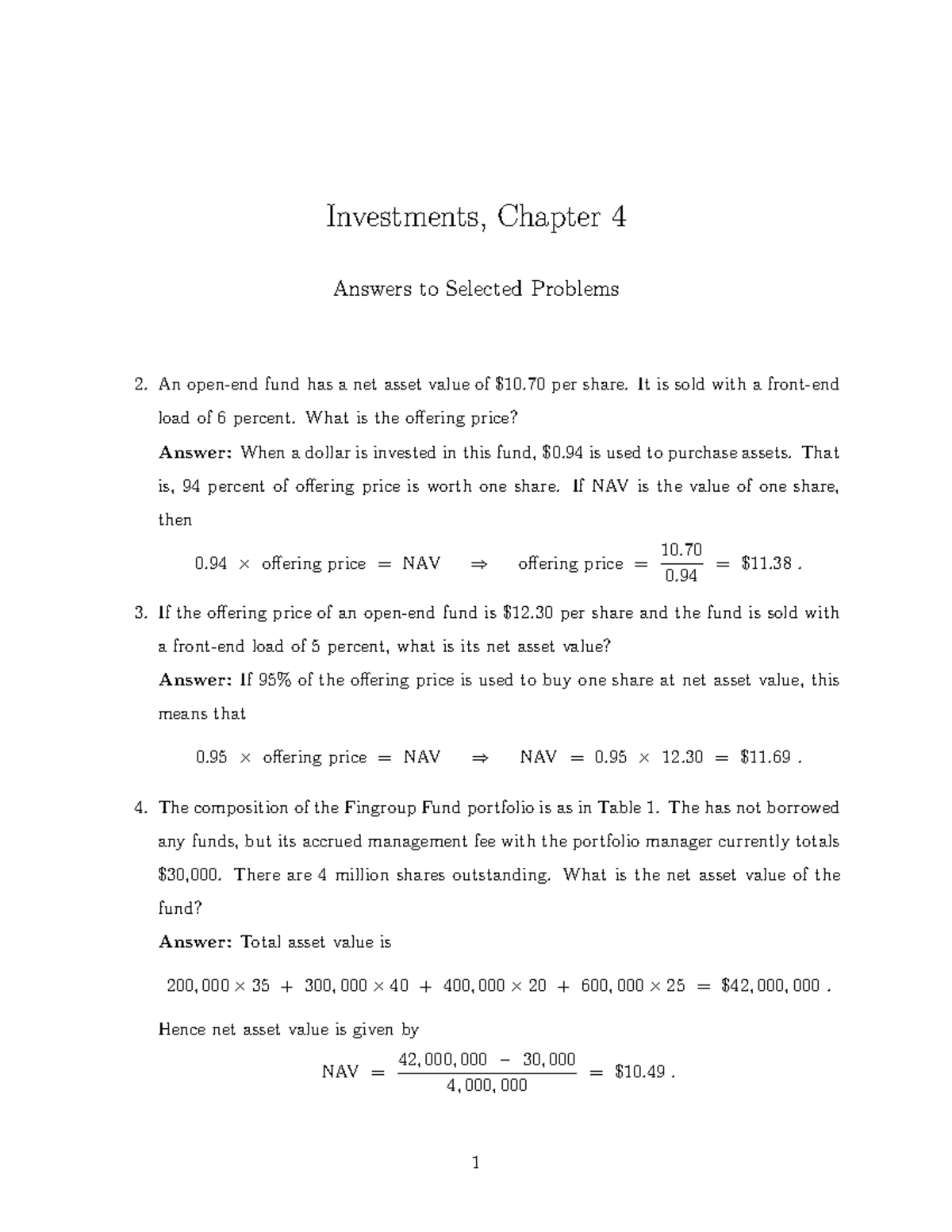 Chapter 4 Answer - Investments, Chapter 4 Answers To Selected Problems ...