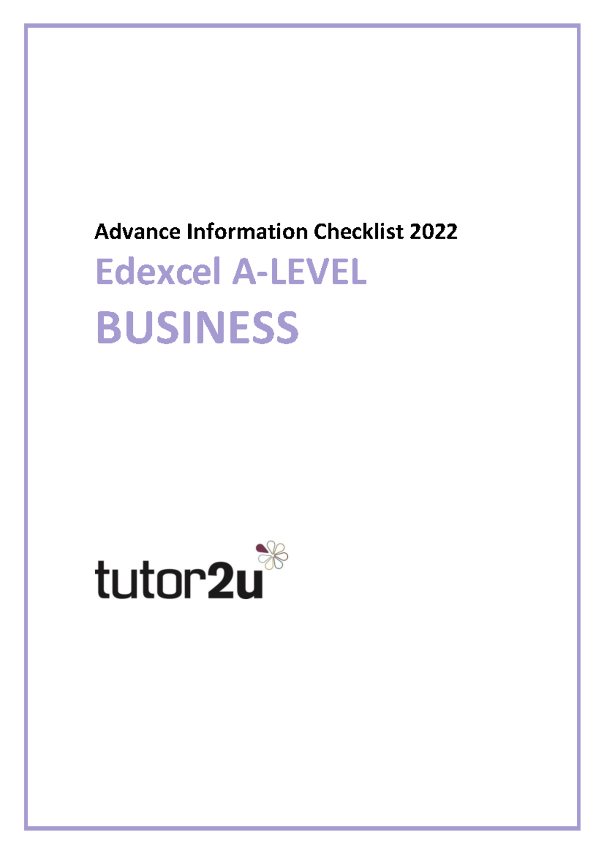 Edexcel A Level Business Advance Information 2022 Advance Information