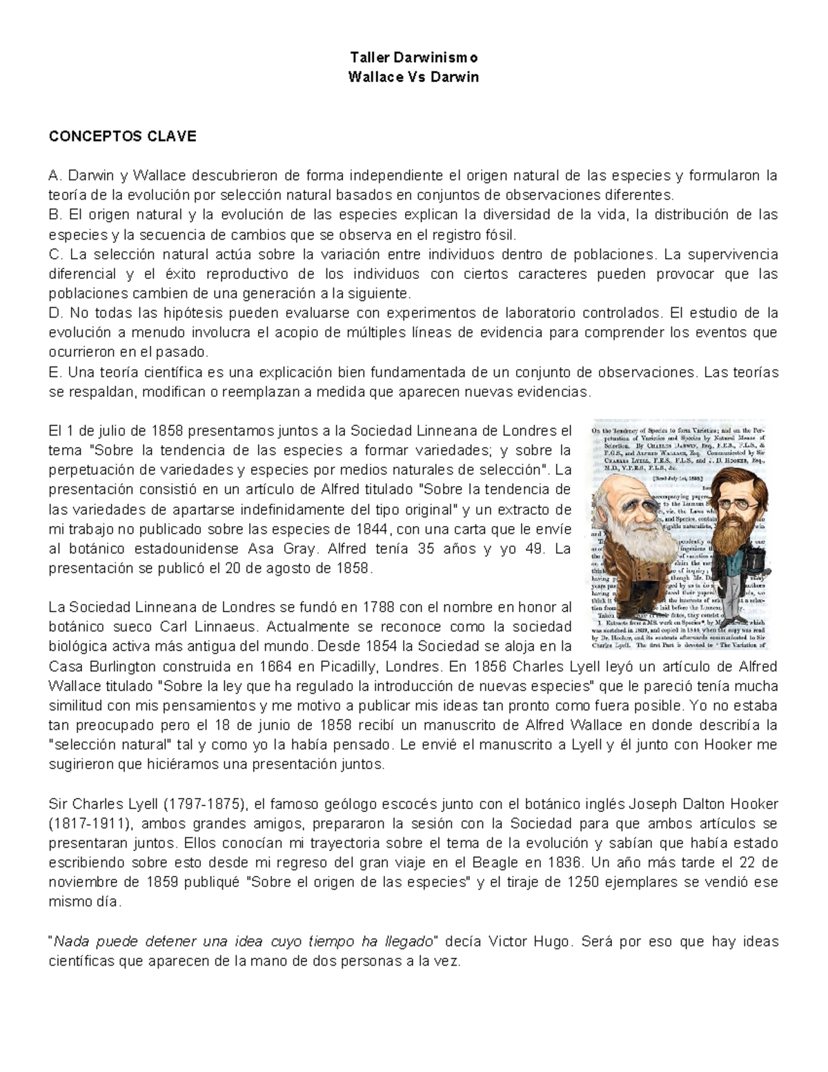 Darwinismo Darwin Vs Wallace - Taller Darwinismo Wallace Vs Darwin ...