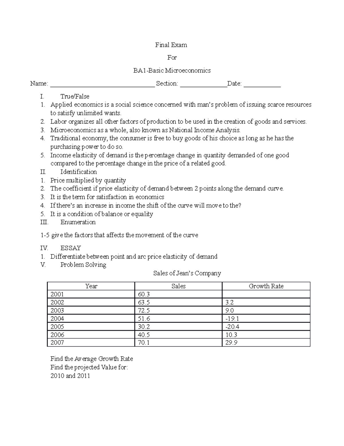 Final Exam microeconomics 2nd batch Final Exam For BA1Basic Microeconomics Name Studocu