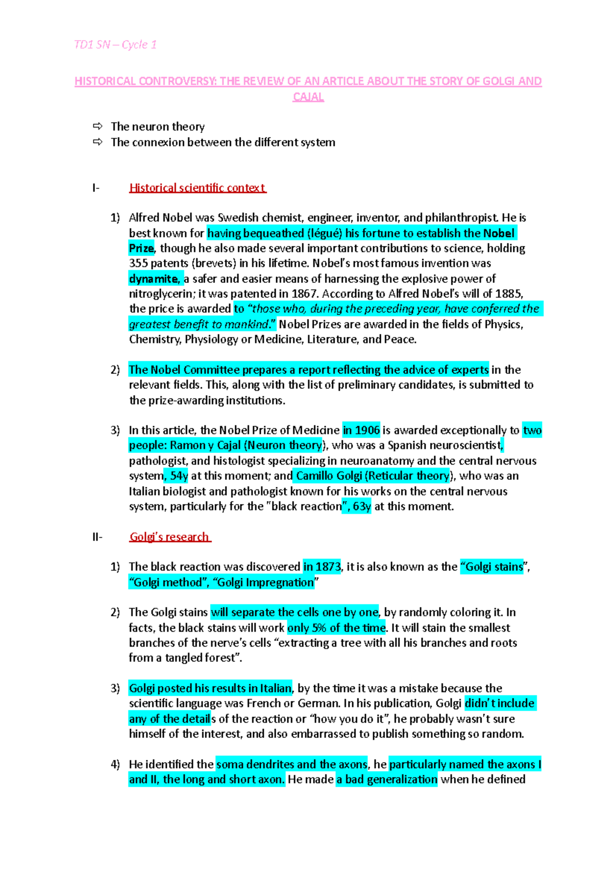 TD1 - Cours neuro 1 anglais - TD1 SN – Cycle 1 HISTORICAL CONTROVERSY ...