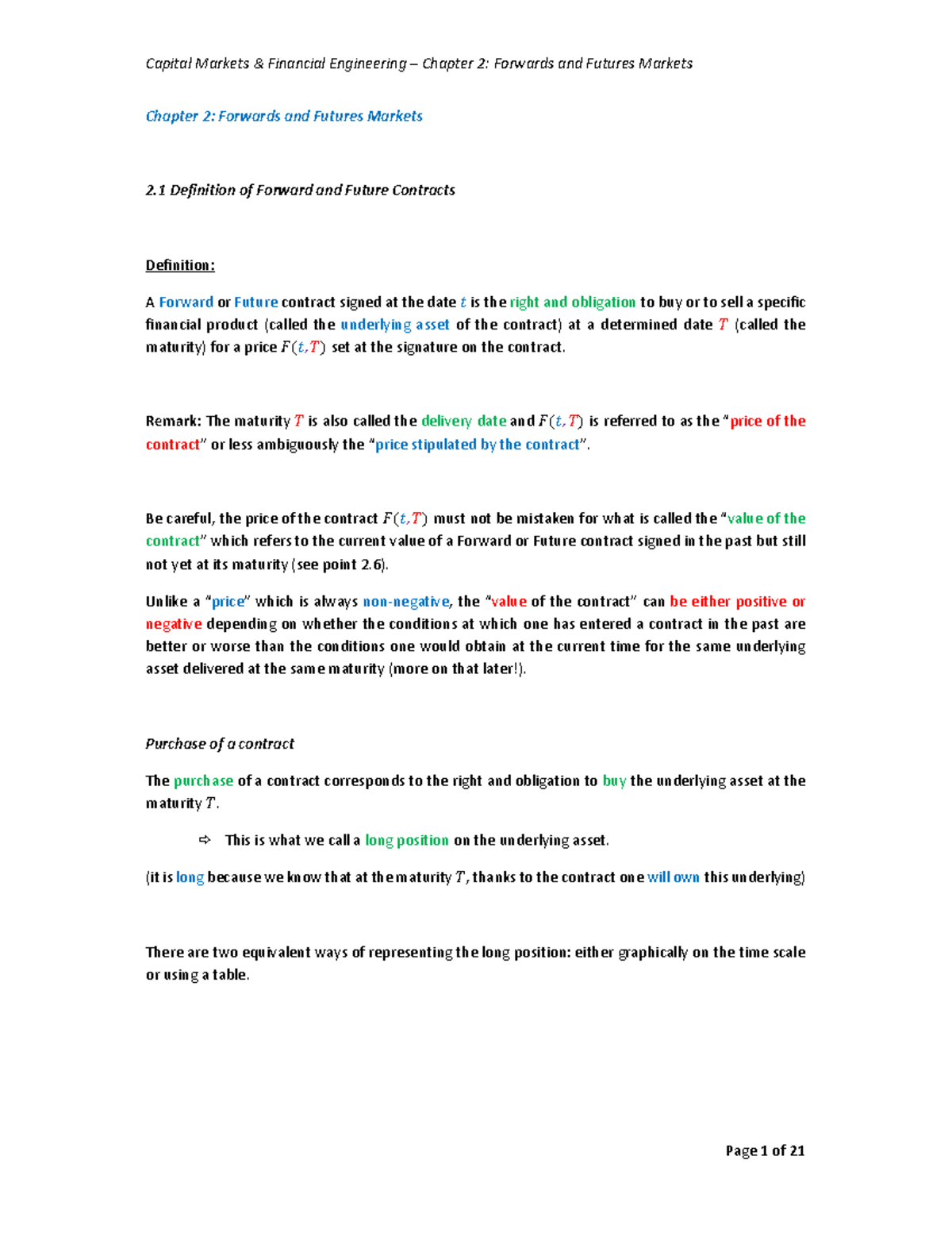Chapter 2 - Lecture Notes - Part 1 - Chapter 2: Forwards and Futures ...