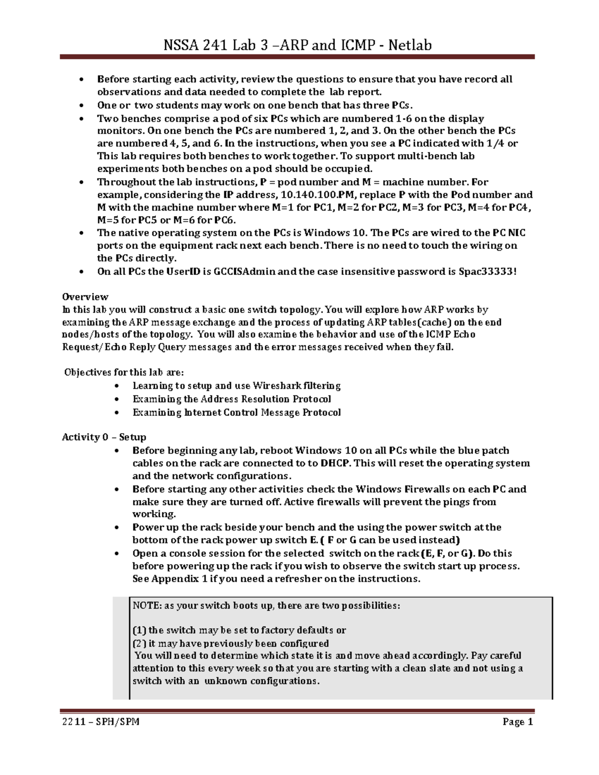 241 Lab 3 Instructions - Before starting each activity, review the ...