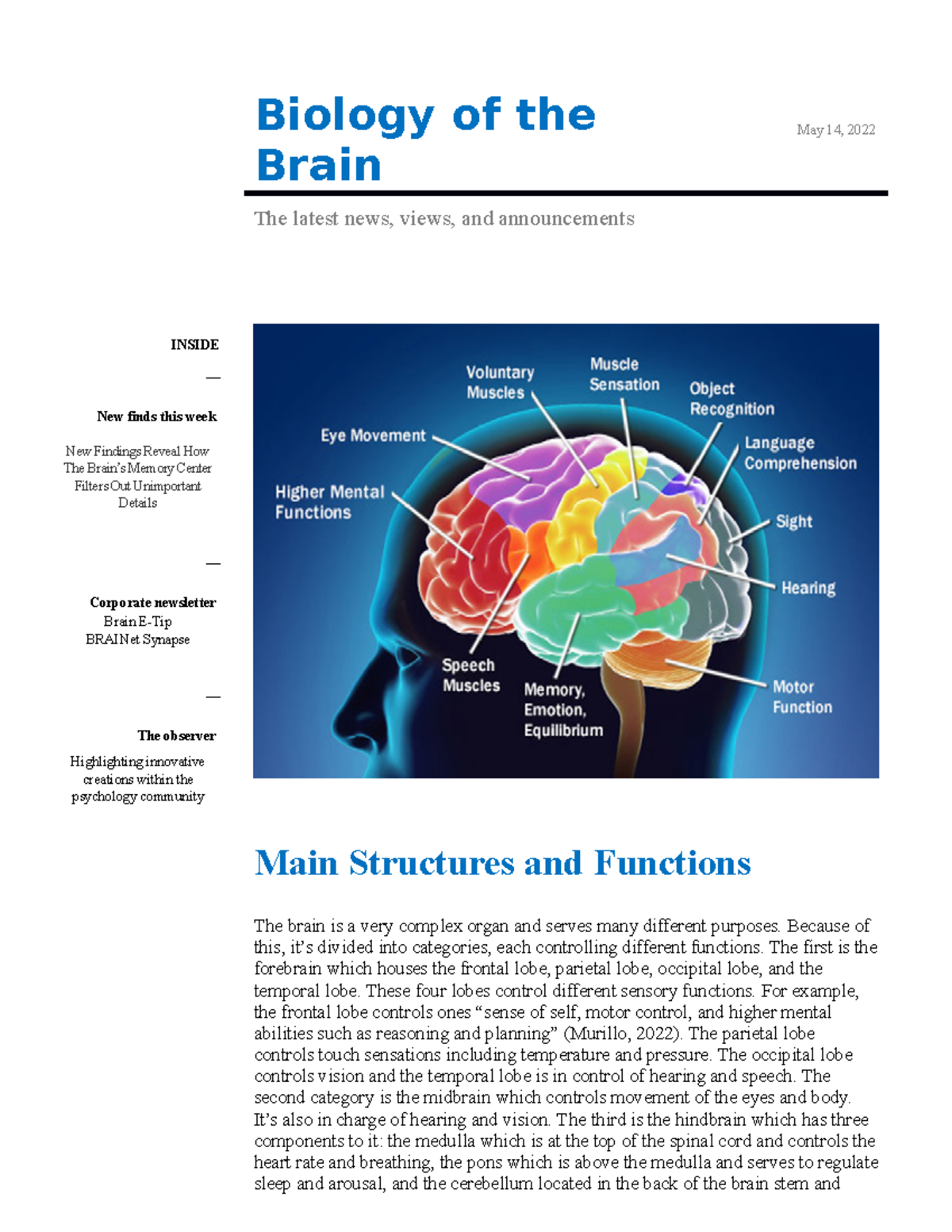 Newsletter Template with Headers - Biology of the Brain May 14, 2022 ...