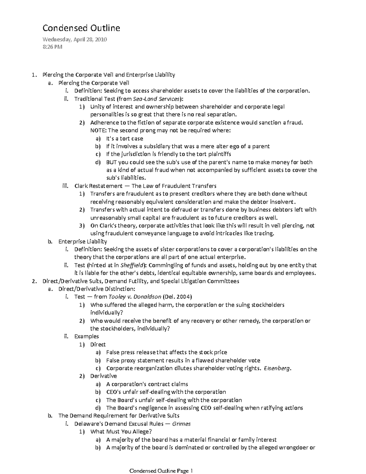 Corporations Clark S2010-Condensed-Outline - i. Definition: Seeking to ...