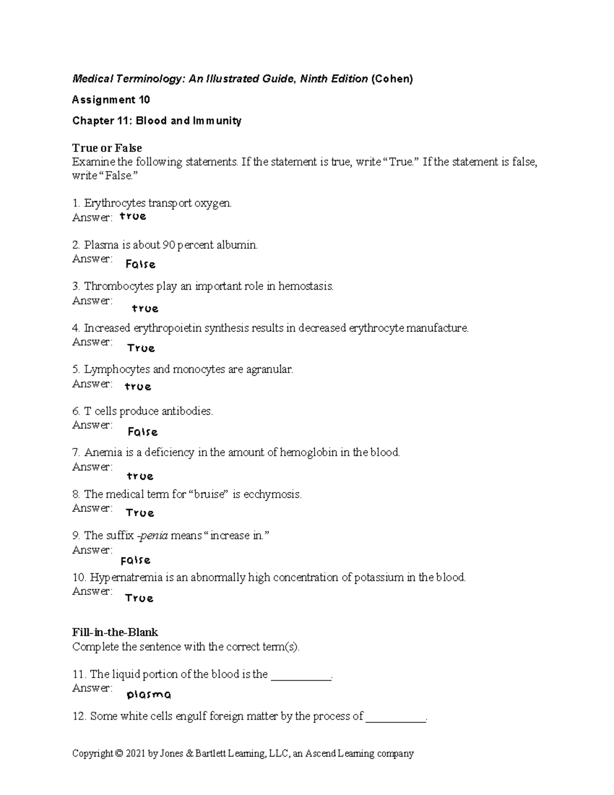Assignment 10 Medical Terminology An Illustrated Guide, Ninth Edition (Cohen) Assignment 10