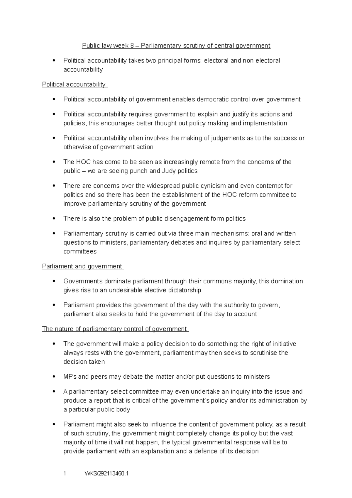 Constitutional and Administrative Law Parliamentary scrutiny Public