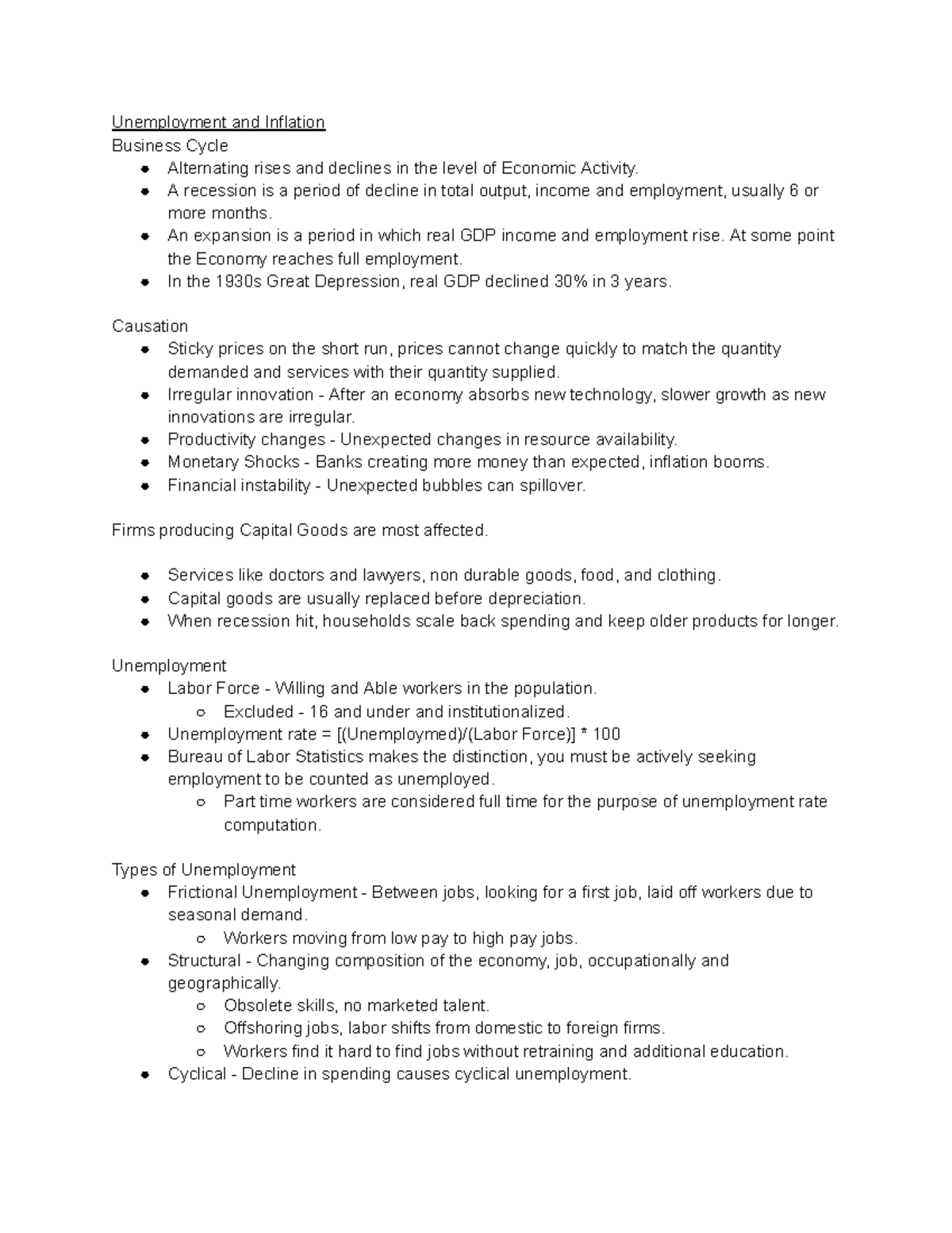 Econ- Unemployment and Inflation Notes - Unemployment and Inflation ...